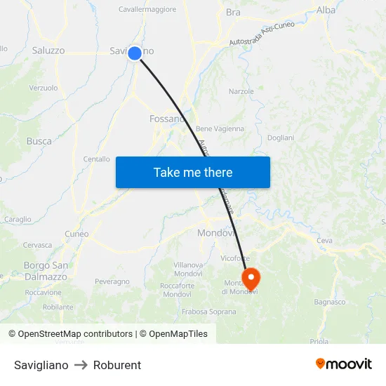 Savigliano to Roburent map