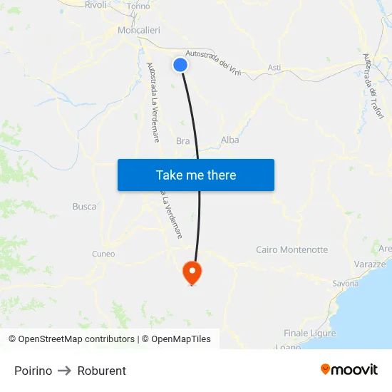 Poirino to Roburent map