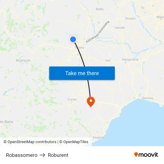 Robassomero to Roburent map
