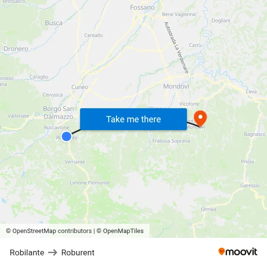 Robilante to Roburent map