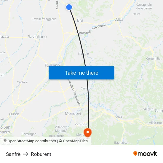 Sanfrè to Roburent map