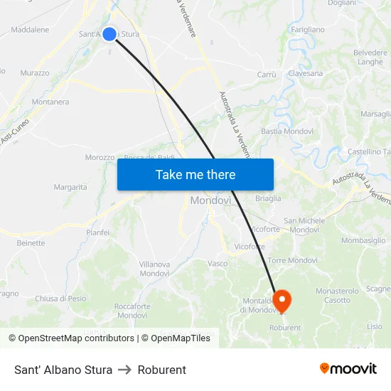 Sant'Albano Stura to Roburent map