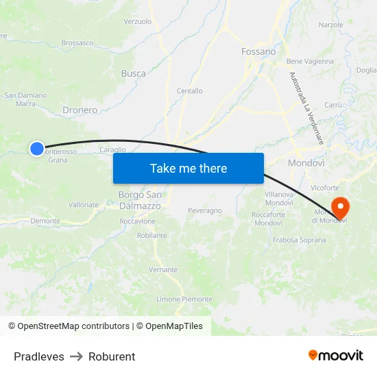Pradleves to Roburent map