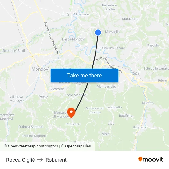 Rocca Cigliè to Roburent map