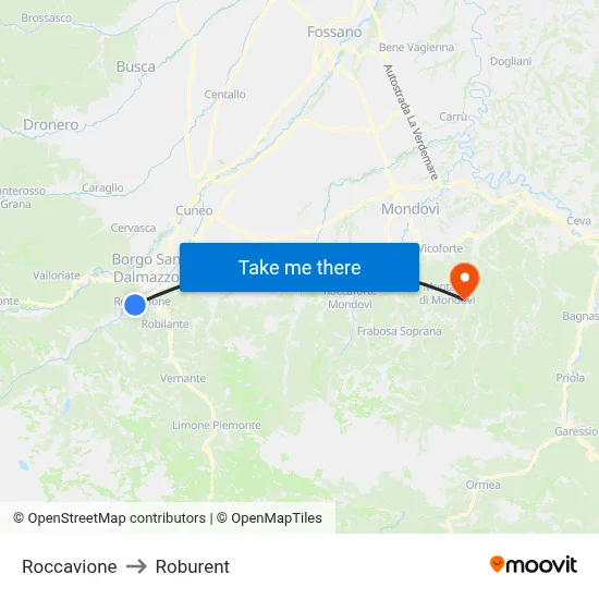 Roccavione to Roburent map