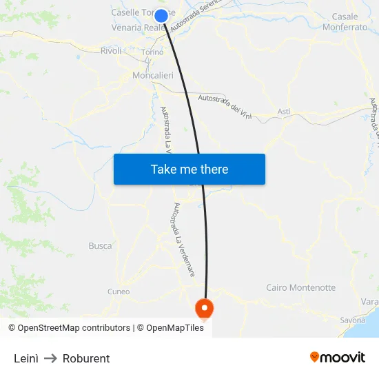 Leinì to Roburent map