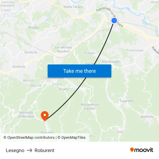 Lesegno to Roburent map