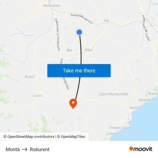 Monta to Roburent map