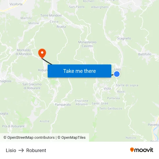 Lisio to Roburent map