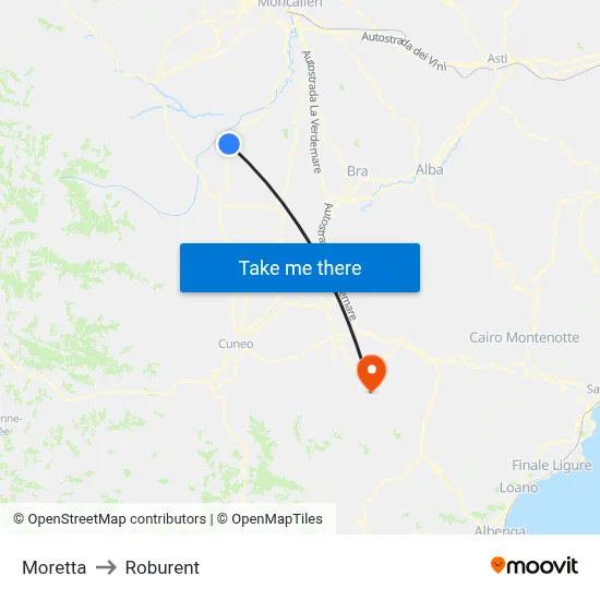 Moretta to Roburent map