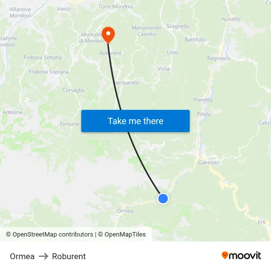Ormea to Roburent map