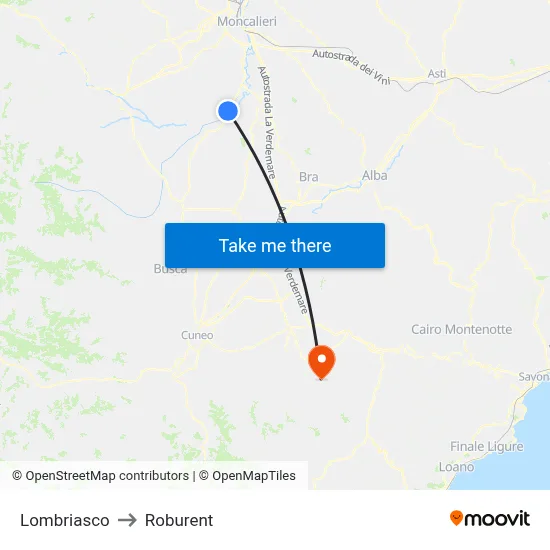 Lombriasco to Roburent map
