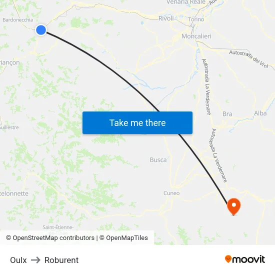 Oulx to Roburent map