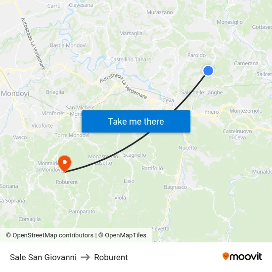 Sale San Giovanni to Roburent map