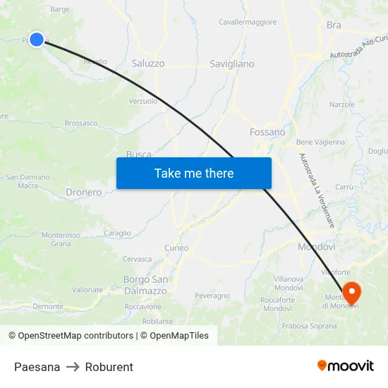 Paesana to Roburent map