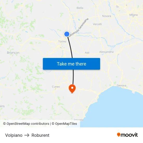 Volpiano to Roburent map