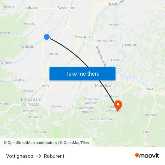 Vottignasco to Roburent map
