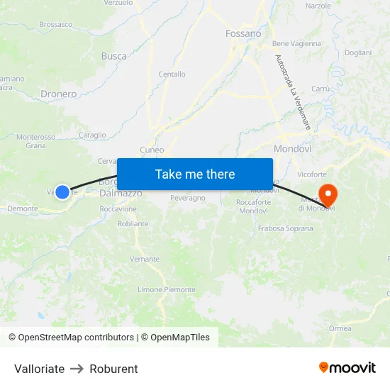 Valloriate to Roburent map