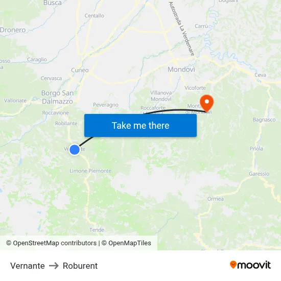 Vernante to Roburent map