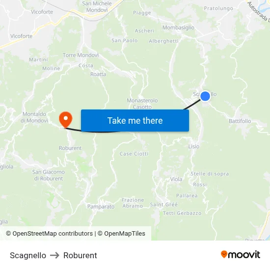 Scagnello to Roburent map