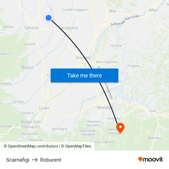 Scarnafigi to Roburent map