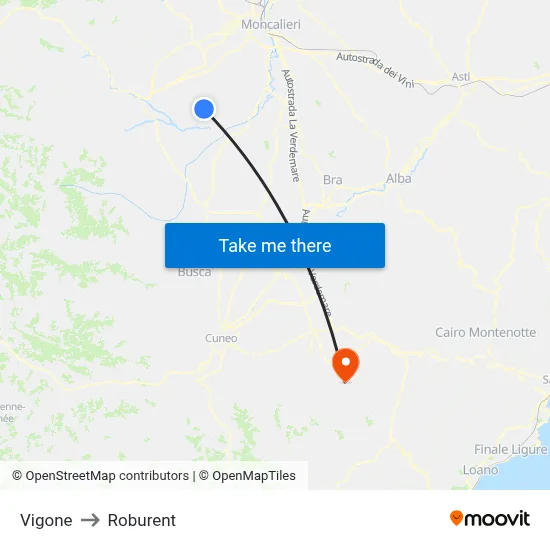 Vigone to Roburent map