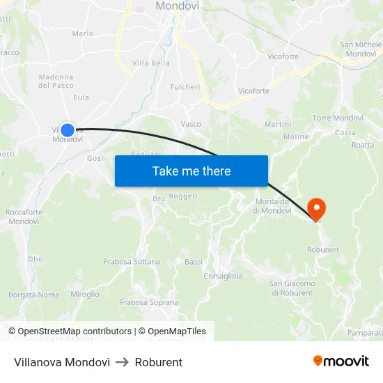 Villanova Mondovì to Roburent map