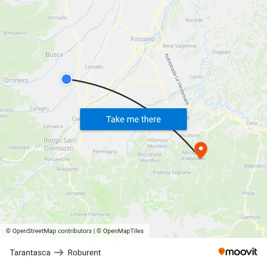 Tarantasca to Roburent map