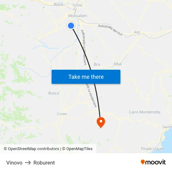 Vinovo to Roburent map