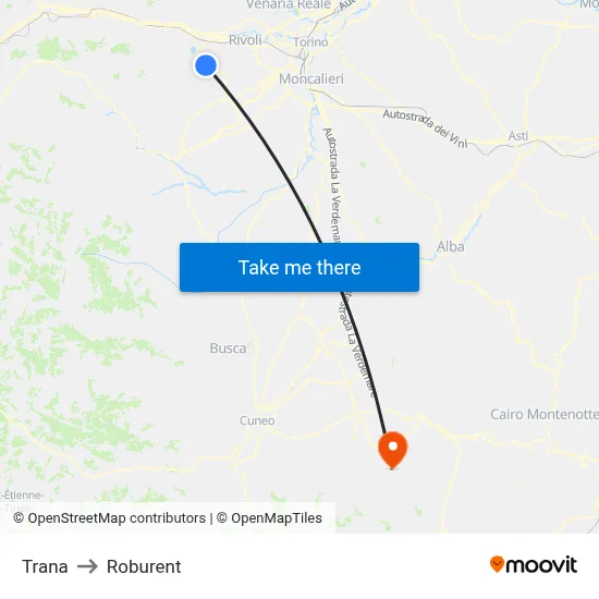 Trana to Roburent map