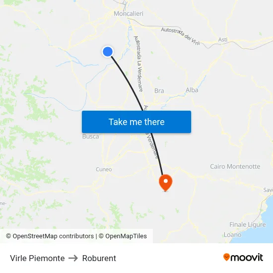 Virle Piemonte to Roburent map