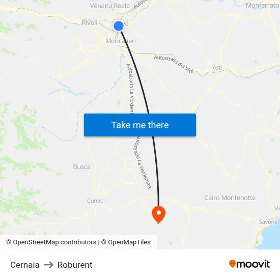 Cernaia to Roburent map