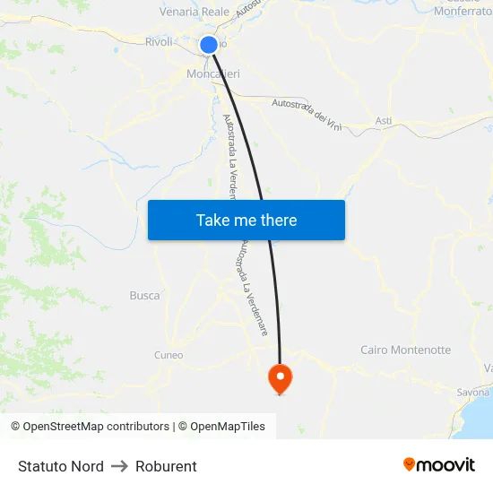 Statuto North to Roburent map