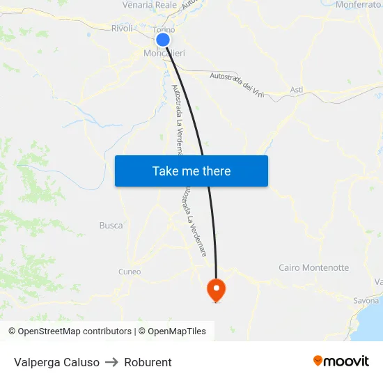 Valperga Caluso to Roburent map