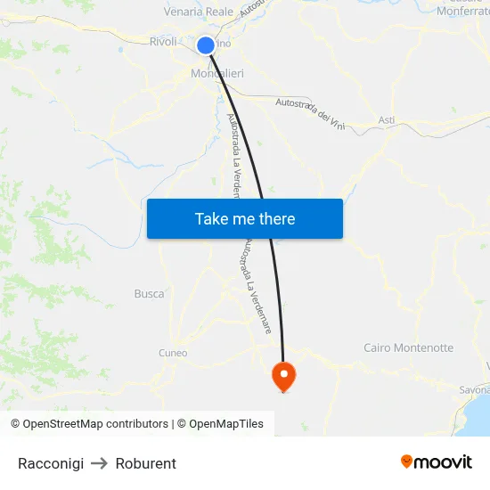 Racconigi to Roburent map