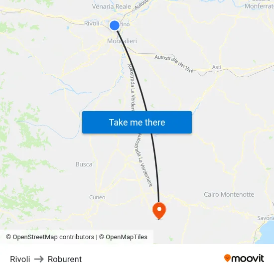 Rivoli to Roburent map