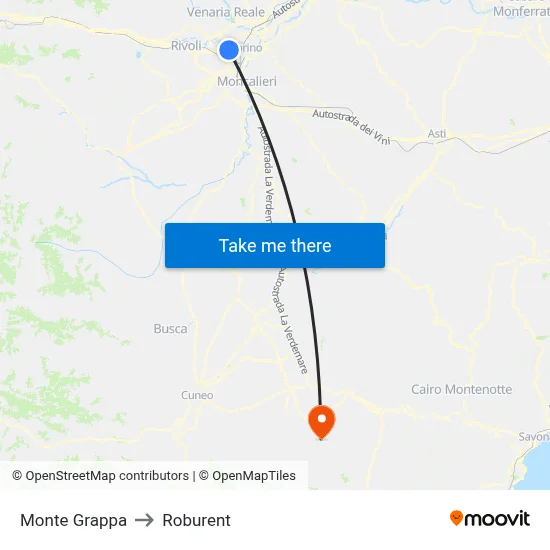 Mount Grappa to Roburent map