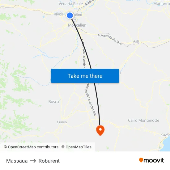 Massaua to Roburent map