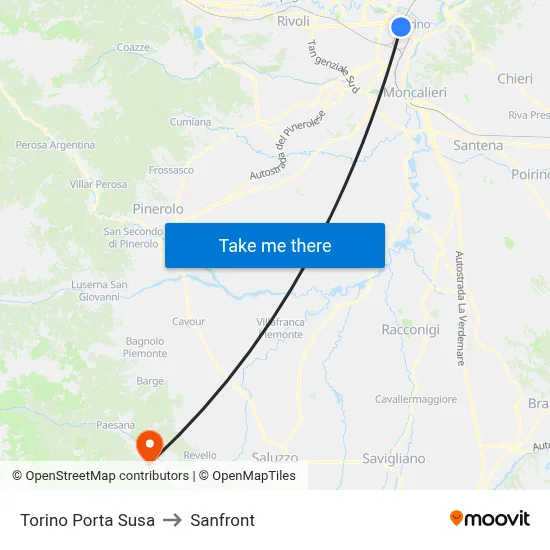 Turin Porta Susa to Sanfront map
