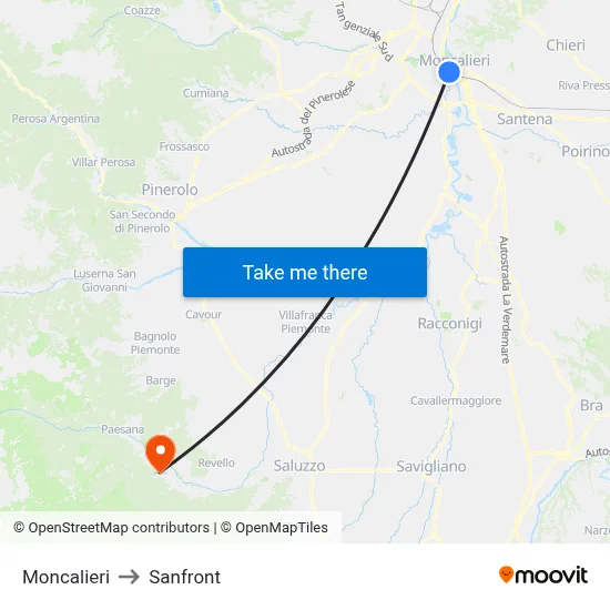 Moncalieri to Sanfront map