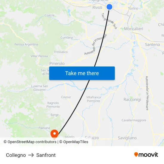 Collegno to Sanfront map