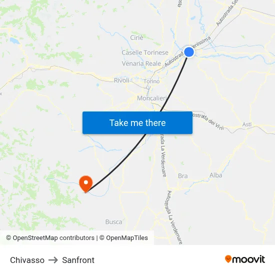 Chivasso to Sanfront map