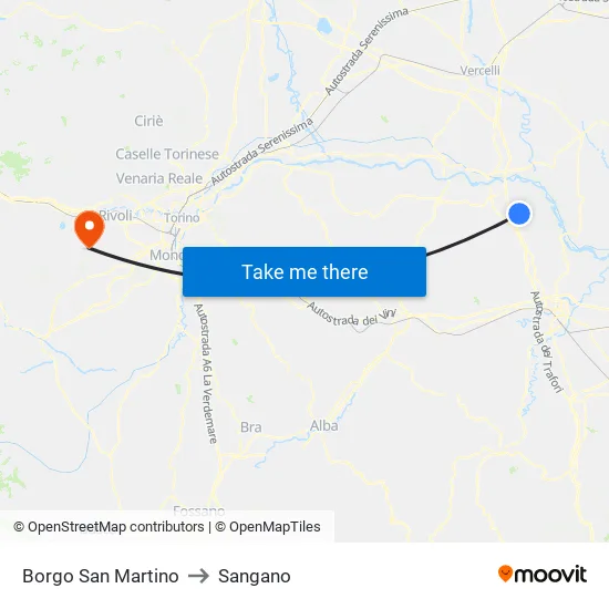 Borgo San Martino to Sangano map