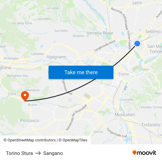 Turin Stura to Sangano map