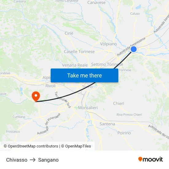 Chivasso to Sangano map