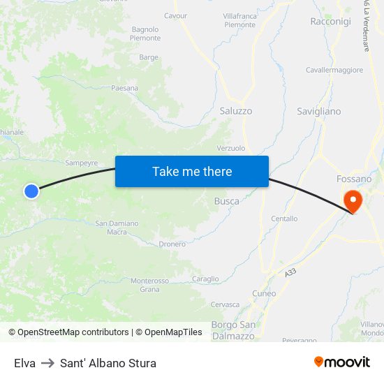 Elva to Sant' Albano Stura map