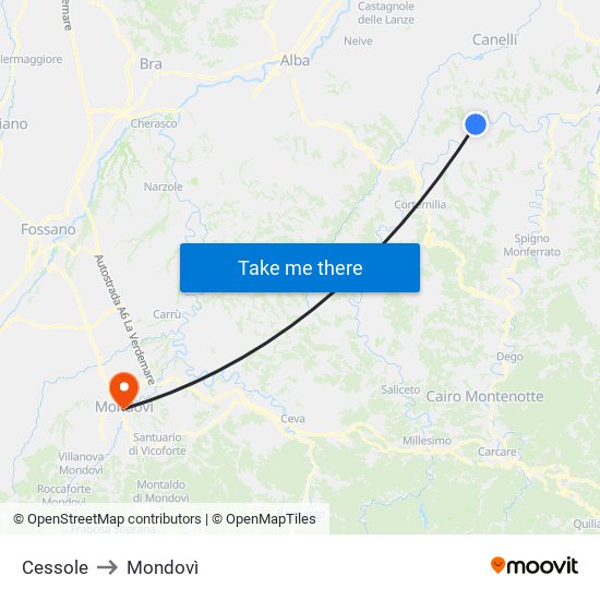 Cessole to Mondovì map