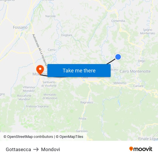 Gottasecca to Mondovì map