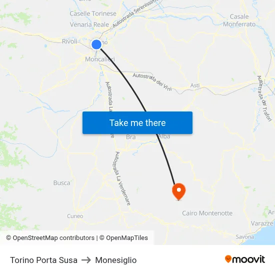 Turin Porta Susa to Monesiglio map