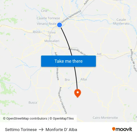 Settimo Torinese to Monforte D' Alba map